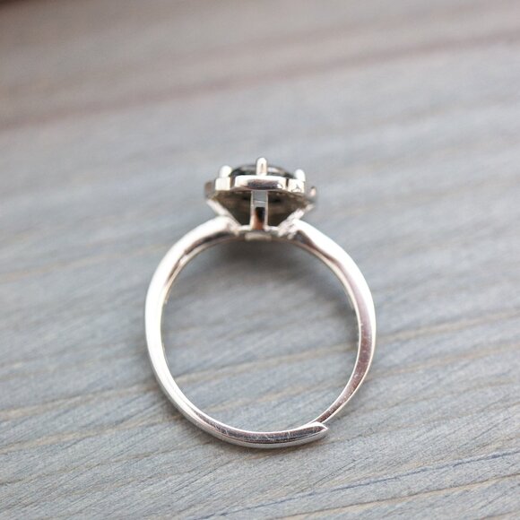 S925 1cttw Black Moissanite Diamond Flower Halo Style Engagement Ring Silver - Picture 4 of 6